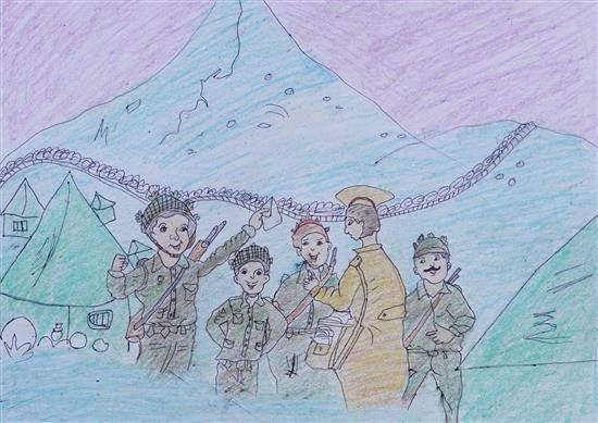 Painting  by Sati Pawara - Soldier and Postman