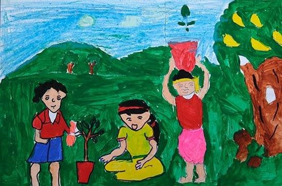 Tree plantation, painting by Swapnil Chaudhari