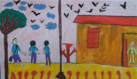 School premises, painting by Avinash Gedam
