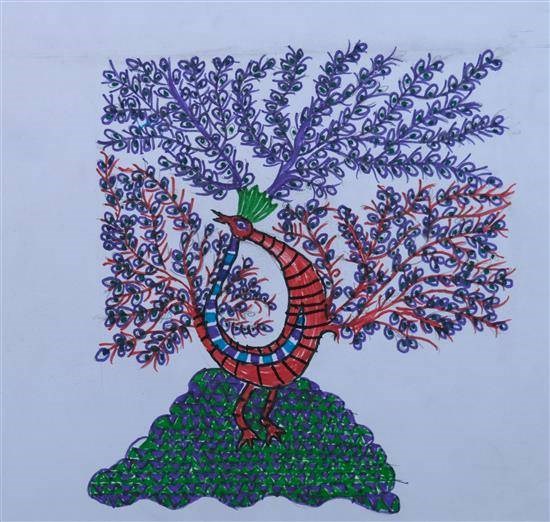 Tribal Art - Peacock, painting by Khushi Pahurkar