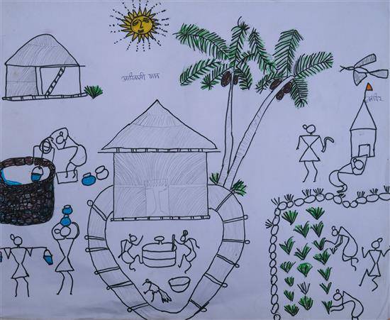 Painting  by Nisha Maraskolhe - Tribal village