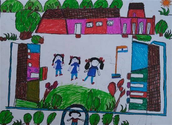 My School, painting by Ujjwala Mahale