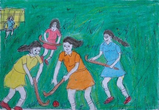 Hockey players, painting by Karan Dhadal