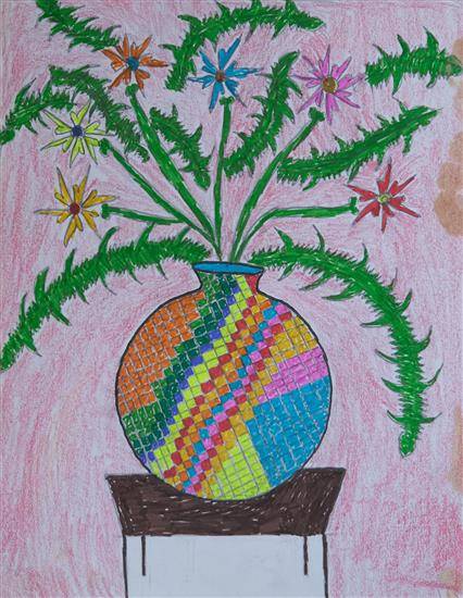 Painting  by Nisha Barak - Flower pot on table