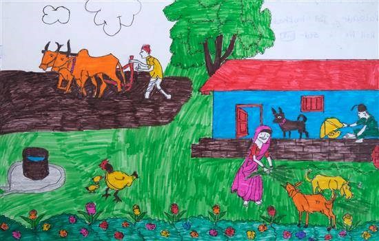 Rural life - 1, painting by Pranali Vadu