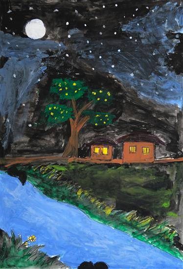 Peaceful Night, painting by Manoj Lahange