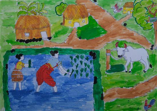 Painting  by Rani Farara - Female Farmer