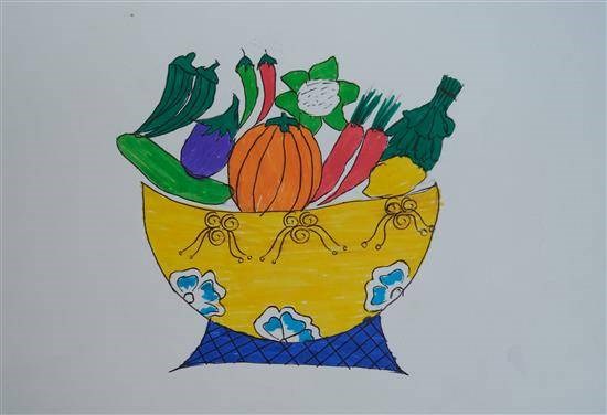 Vegetables basket, painting by Sanjana Khandavi