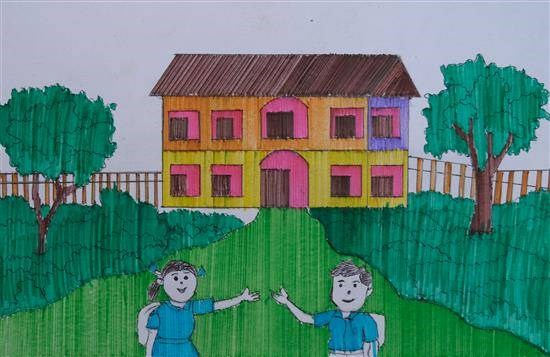 Premises of my school, painting by Sanjay Vaijal