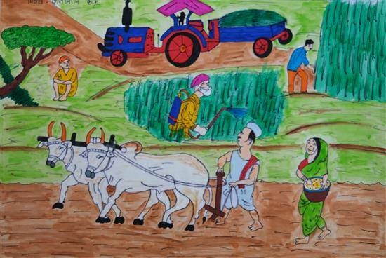 Works in farm, painting by Samir Garel