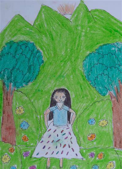 Painting  by Jyoti Pagi - Girl in garden