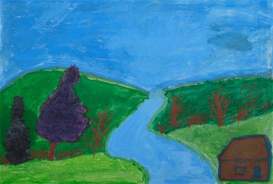 Riverside scenery, painting by Durga Adhan