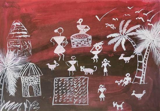 Warli painting - 15, painting by Ratan Agivale