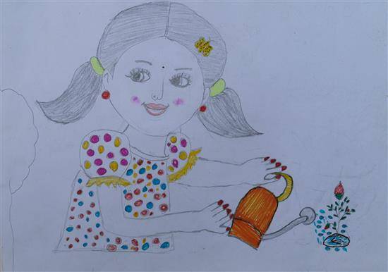 Painting  by Komal Dhandare - Girl watering Plant