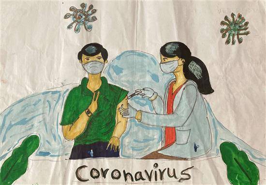 Painting  by Kalubai Mukane - Vaccination for Covid- 19
