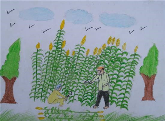 Agricultural cutting work, painting by Bhumika Dukare