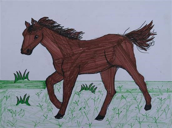 Brown horse, painting by Vinod Kharvade