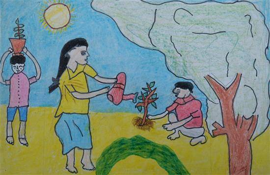 Tree plantation Painting by Pavan Dhok