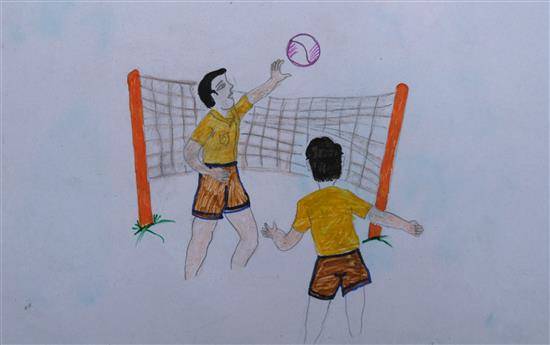 Painting  by Akash Narote - Boys playing Volleyball