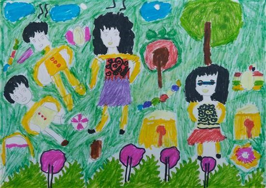 Children playing Football, painting by Prematai Kabhale