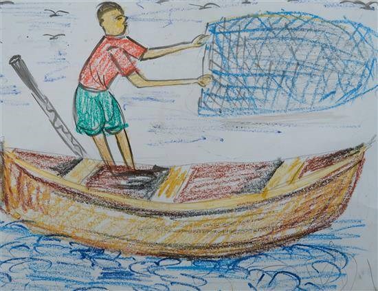 Fisherman, painting by Arjun Lekami