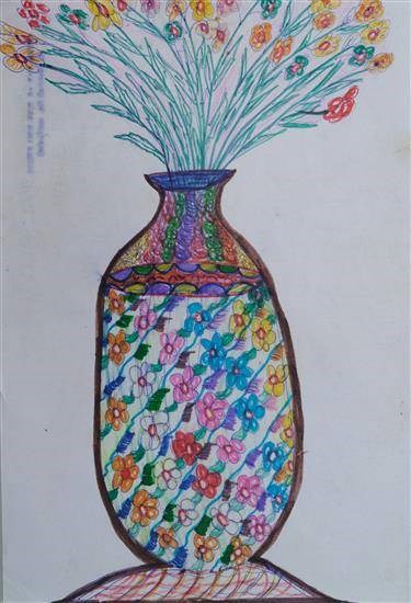 Colorful Flower Pot, painting by Garima Phangari