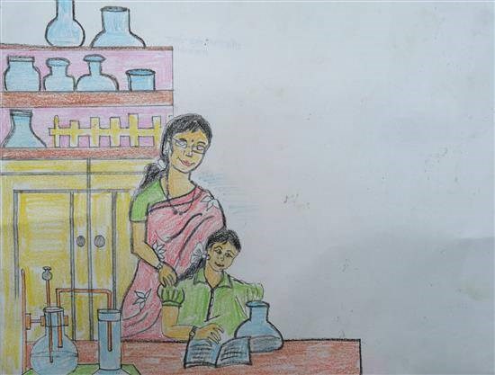 Science teacher, painting by Junaki Lekami