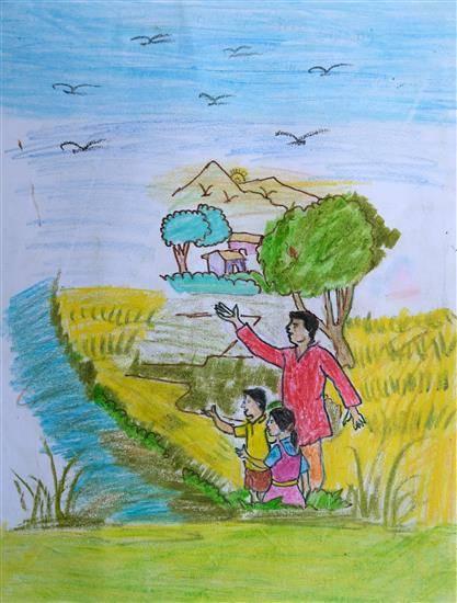 Painting  by Pushpa Lekami - My peaceful village