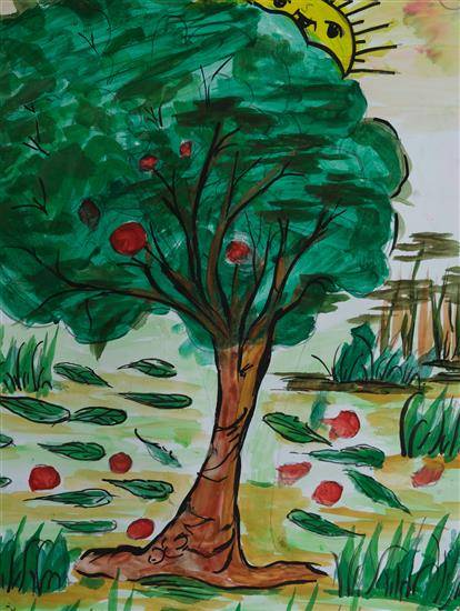 Painting  by Rekha Toppo - Tree with Red fruits