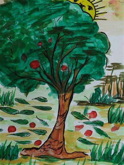 Tree with Red fruits, painting by Rekha Toppo
