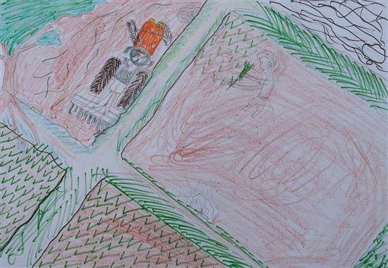 Top view of Farm, painting by Surendra Sarinda