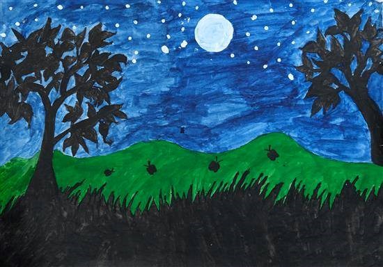 Scenery at Night, painting by Hasina Dhurve