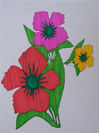 Hibiscus flowers, painting by Tala Chaudhari