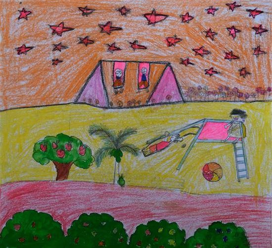 Children playing in garden, painting by Pratiksha Pawar