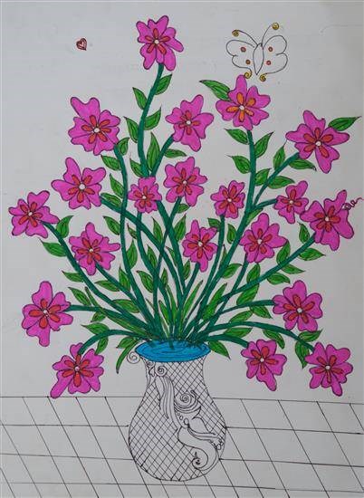 Pink flowers, painting by Priya Raut