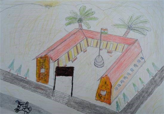 My school premises, painting by Shivaji Pawara