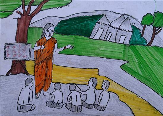 Painting  by Savita Thakare - Under tree school