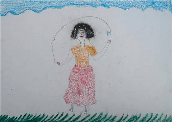 Girl enjoying jumping rope, painting by Sadhana Pawara
