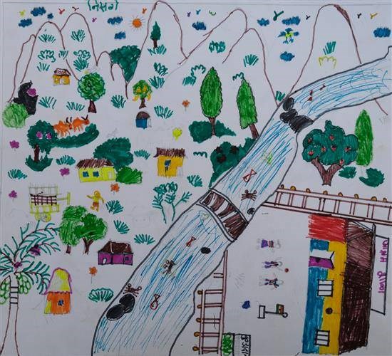 My Village - 3, painting by Sumit Pimpalase
