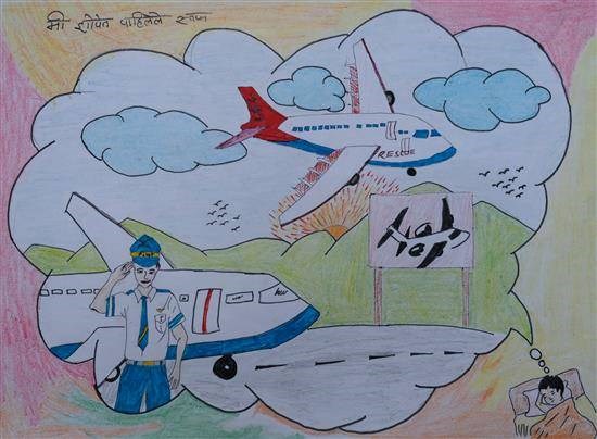 My dream is to be a Pilot, painting by Kamalesh Mawaskar