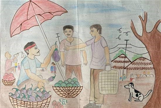 Vegetable Market - 3, painting by Ganesh Dahikar