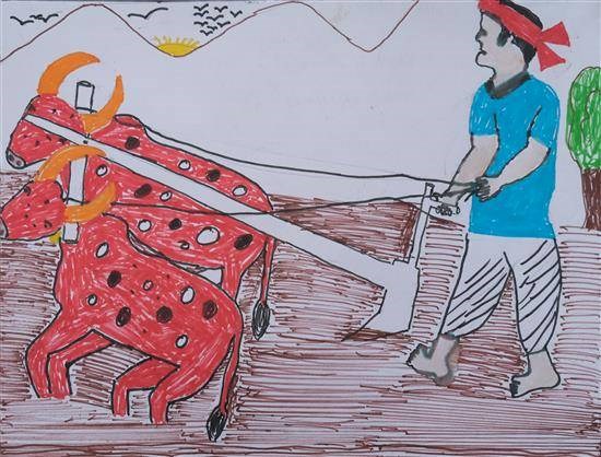 Farmer, painting by Jitendra Dhikar