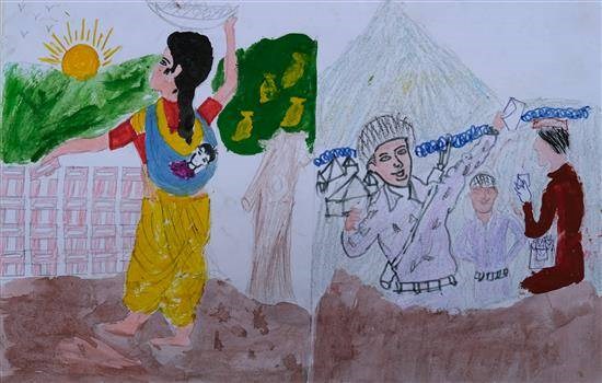 Mother and soldier, painting by Dilip Thakare