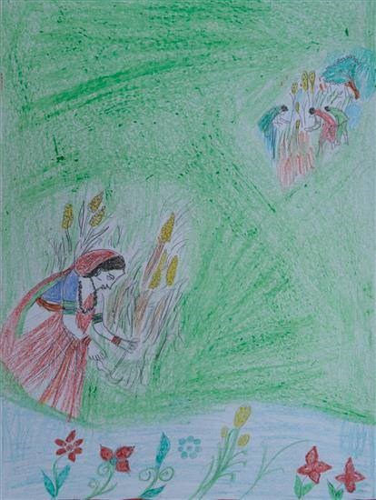 Harvesting of crops, painting by Nikita Tandilkar