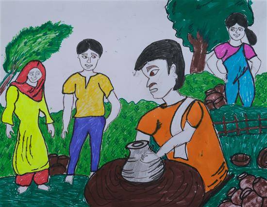 Painting  by Vijay Dhikar - My dream is to become a Potter
