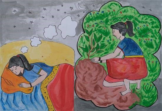 Dreaming about Plantation Programme, painting by Sundarkali Dhurve