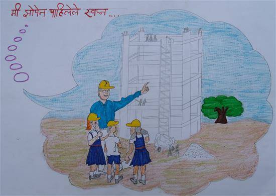 Painting  by Sachin Akhande - Visit to a construction site