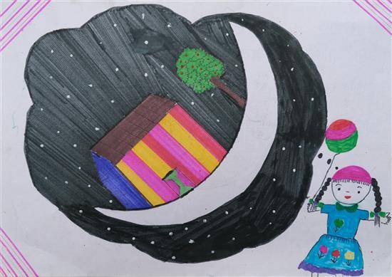 Painting  by Vishakha Zarekar - Dreaming about living on the Moon