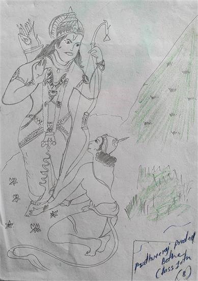 Meeting of Ram and Hanuman, painting by Pruthviraj Bethe