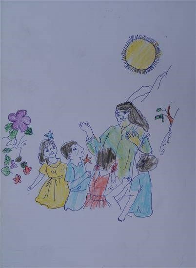 Children listening story, painting by Priyanka Dhurve